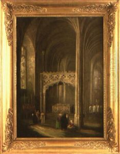 Interieur D'eglise Gothique Anime De Personnages by Henry Milbourne