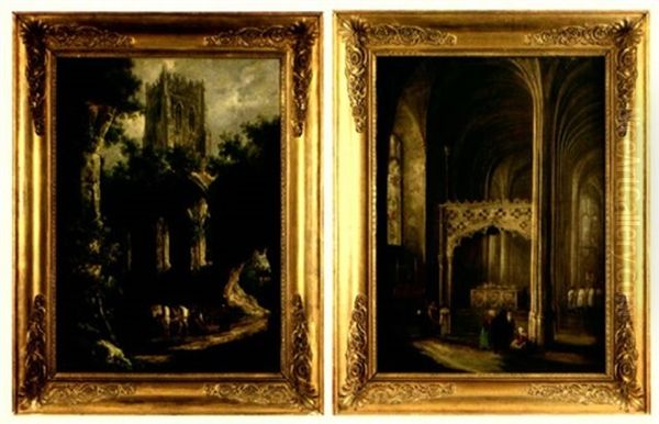 Paysage Aux Ruines Gothiques Anime De Personnages (+ Interieur D'eglise Gothique Anime De Personnages; 2 Works) - view 1