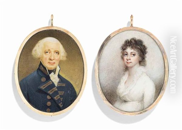 Admiral Richard Howe (1726-99) 1st Earl Howe, In Admiral's Undress Uniform; Together With A Portrait Miniature Of A Lady Traditionally Identified As His Wife, Mary, Countess Howe, Nee Hartopp (1732-1800), In White Dress, By Anne Mee,nee Foldsone (british, - view 1