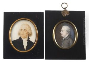 A Gentleman, Wearing Black Coat And Waistcoat, White Frilled Chemise And Stock, His Hair Powdered (pair)