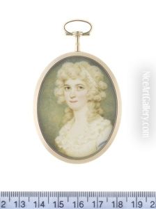 A Lady, Wearing White Dress With Frilled Trim To Her Decollete, Blue Ribbon To Her Left Arm, Her Powdered Hair Worn A La Conseilleur And Dressed With A White Bandeau by Edward Miles