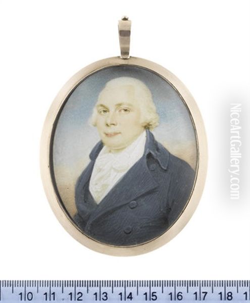 John Dawson Downes Esq, Wearing Blue Coat, White Waistcoat, Chemise, Stock And Cravat, Powdered Wig - view 1