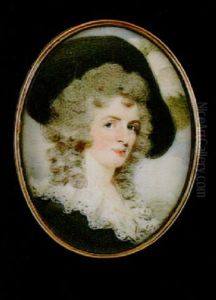 A Lady Wearing Black Hat With White Plumes In Her Powdered Hair And Black Dress With White Lace Collar by Edward Miles