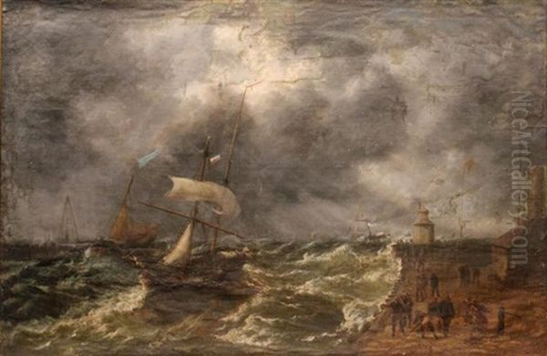 Storm Tossed Ship By Harbor - view 1
