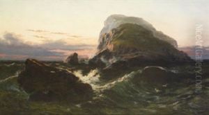 A Rocky Outcrop At Sunset - Solitude - Mackdara's Isle by Thomas Rose Miles