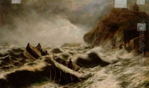 The Launching Of The Lifeboat "upgang" by Thomas Rose Miles