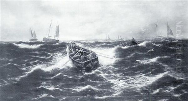 Seascape With Fishermen Rowing Out To Their Boats - view 1