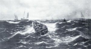 Seascape With Fishermen Rowing Out To Their Boats