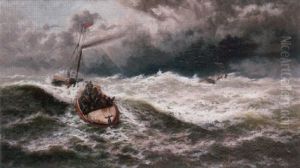 A Schooner On The Scroby Sands - The Lifeboat Turning Right To Windward