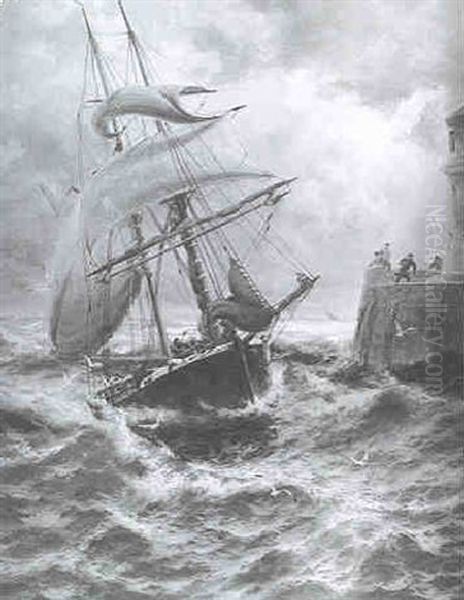 Rough Weather, Ramsgate Harbour - Dutch Coaster Running In - view 1