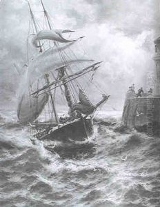 Rough Weather, Ramsgate Harbour - Dutch Coaster Running In by Thomas Rose Miles