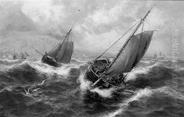 Herring Boats Rounding The Calf Of Man, "douglas" In The Distance - view 1