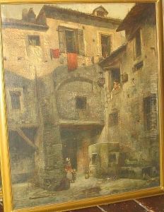 Courtyard Scene With Woman At A Window And Children Down Below