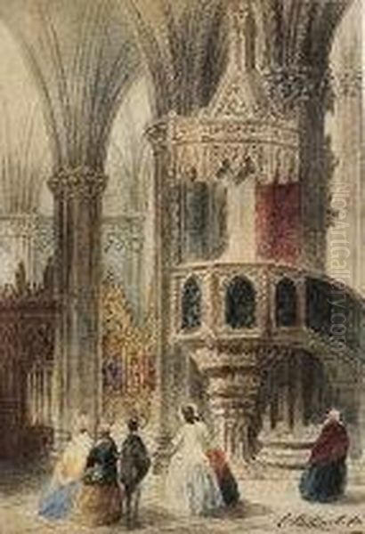 Interno Di Cattedrale Con Figure - view 1