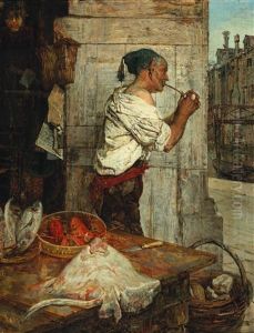 Fish Seller In Venice by Alessandro Milesi