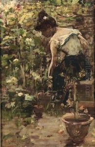 Ragazza Tra I Fiori by Alessandro Milesi