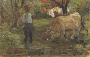 Contadino Con La Mucca by Alessandro Milesi