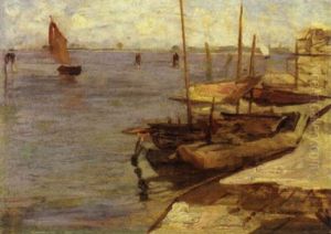 Venezia, Barche In Laguna by Alessandro Milesi