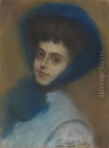 Portrait Einer Dame Mit Blauem Schal