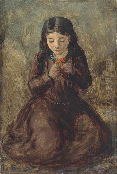 Florence 'pobby' Thomas, Kneeling And Holding A Posy Of Flowers - view 1