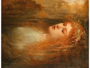 Ophelia, A Study Of A Woman Wearing A Headdress Made Of Daisies Lying In A River, With Swans To The Distance by Sir John Everett Millais