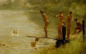 Nude Boys Swimming At A Lake by Addison Thomas Millar