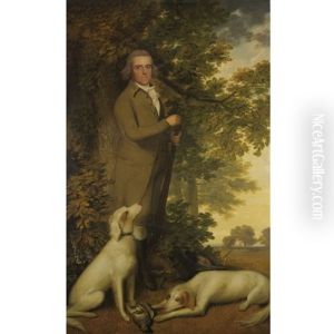 Portrait Of A Gentleman, In A Green Coat, Holding A Gun, Two Dogs And A Partridge At His Feet, In A Wooded Landscape