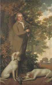 Portrait Of A Gentleman, Full-length, In A Green Coat, Holding A Gun, Two Dogs And A Partridge At His Feet, In A Wooded Landscape