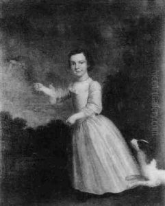 Portrait Of A Young Girl With A Bullfinch And Spaniel In Landscape