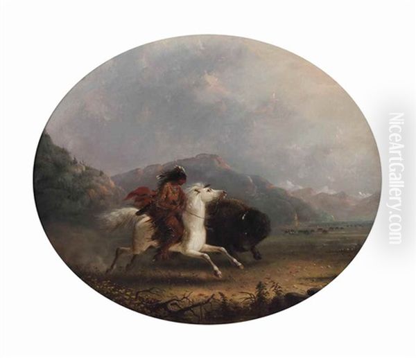 Pawnee Running A Buffalo - view 1