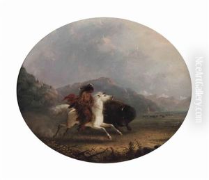 Pawnee Running A Buffalo by Alfred Jacob Miller