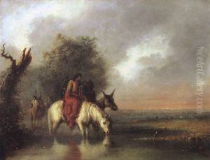 Scene On The Big Sandy River by Alfred Jacob Miller