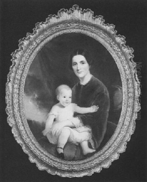 Portrait Of A Woman In A Velvet Gown Seated With A Child On Her Lap - view 1