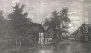 Moonlit Indian Canoe Arrival by Alfred Jacob Miller