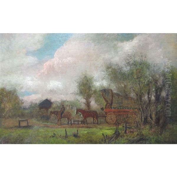 Horse-drawn Cart In A Landscape - view 1