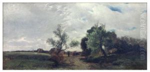 Untitled (landscape With Cows And Herder On Country Road) by Charles Henry Miller