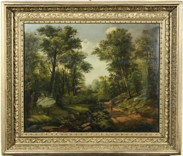 Figure Walking Down A Wooded Path - view 1