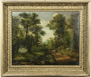 Figure Walking Down A Wooded Path by Charles Henry Miller