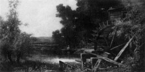 Boater By Old Mill by Charles Henry Miller