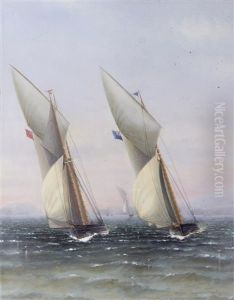 A Schooner From The Royal Thames Yacht Club Running Down Wind; A Schooner And Cutter Neck And Neck (set Of 2)