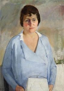 Portrait Of A Woman In Blue With White Handbag Portrait Of A Woman In Blue With White Handbag