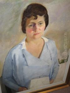 Portrait Of A Woman In Blue With White Handbag Portrait Of A Woman In Blue With White Handbag