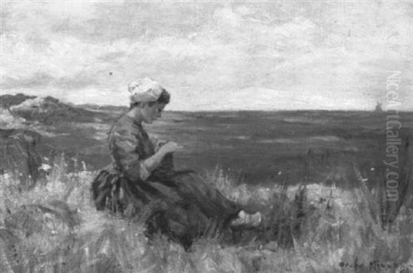 Young Woman Mending - view 1