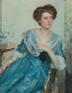 Portrait Of A Woman In Blue Dress," C. 1909 by Richard Edward Miller