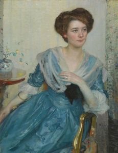 Portrait Of A Woman In A Blue Dress by Richard Edward Miller