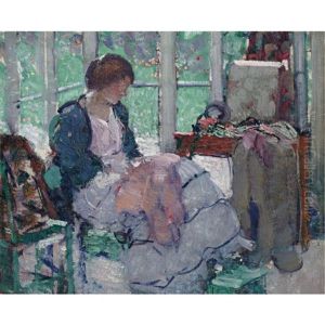 Young Lady Sewing by Richard Edward Miller