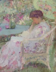Reading In The Garden by Richard Edward Miller