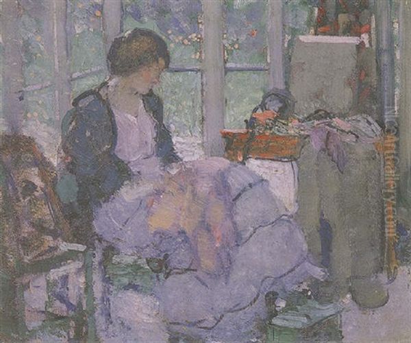 Young Lady Sewing - view 1