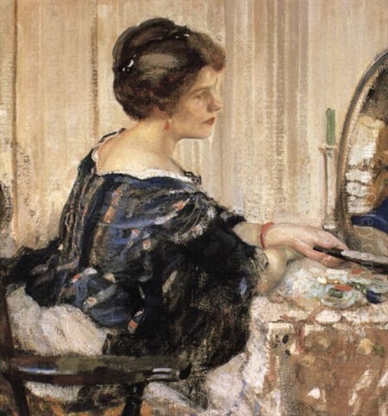 Woman In Blue Seated At A Dressing Table - view 1