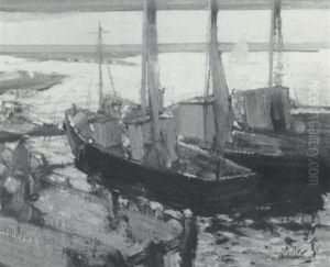 Fishing Boats At The Dock by Richard Edward Miller